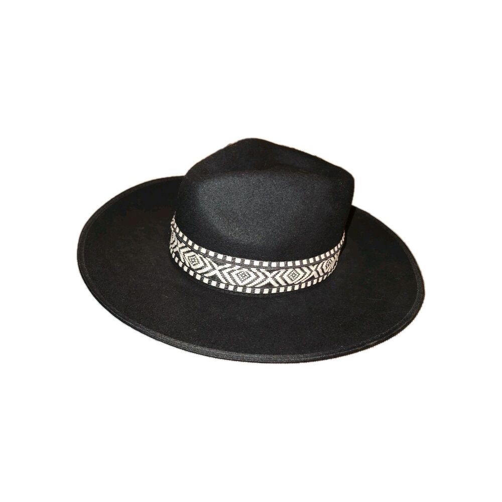 OLIVE & PIQUE 100% Wool Black Women's Adjustable Wide Brim Fedora Hat